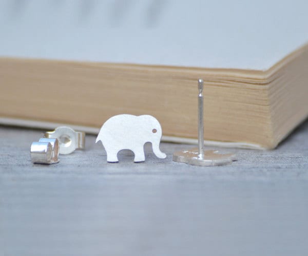 Elephant Stud Earrings, Animal Ear Posts in Sterling Silver