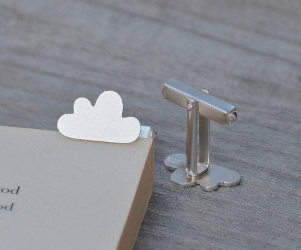 Fluffy Cloud Cufflinks in Sterling Silver, Personalized Cloud Cufflinks